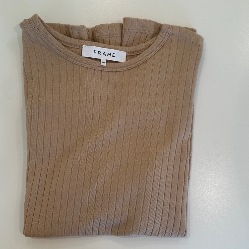 Frame Denim Ribbed Short-Sleeve Tee in Camel - Picture 5 of 5